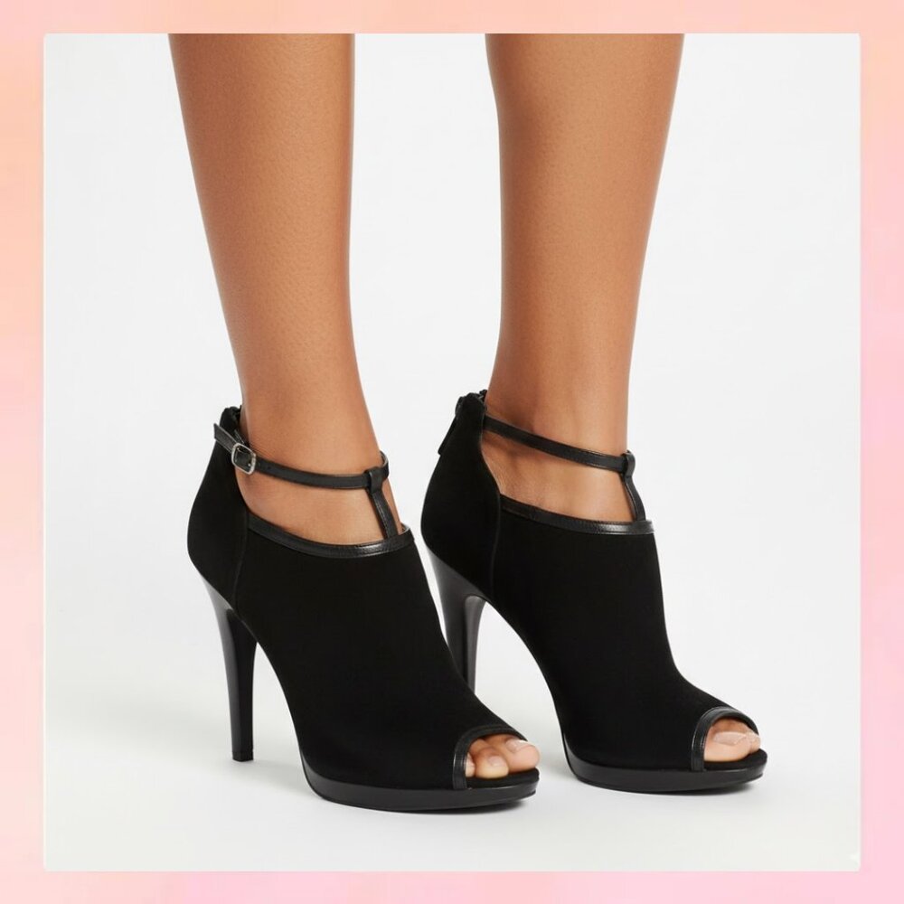 Nine West Epitomise Black Suede Zip Back Shootie Heel, 9 M